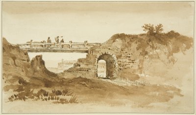 Tijdelijke brug op de Coronation Road tegenover de New Gaol, c.1821 door John Reverend Eden