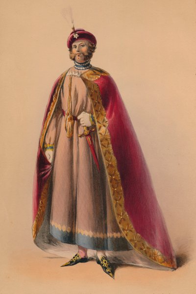 Gast in kostuum voor Queen Victorias Bal Costumé, 12 mei 1842, 1843 door John Richard Coke Smyth
