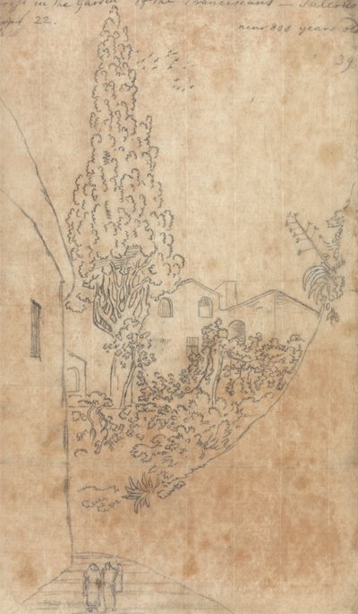 Cipres in de tuin van de Franciscanen in Salerno door John Robert Cozens