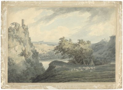 Italiaans berglandschap met het meer van Nemi ten zuiden van Rome door John Robert Cozens