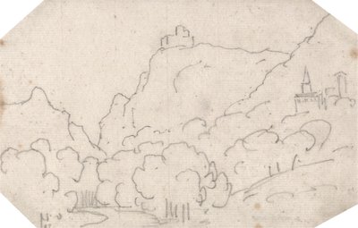 Bergzicht met gebouwen door John Robert Cozens