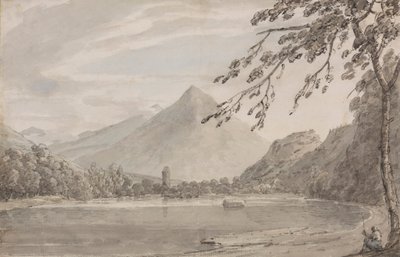 Op de Aare tussen Unterseen en het meer van Brienz door John Robert Cozens