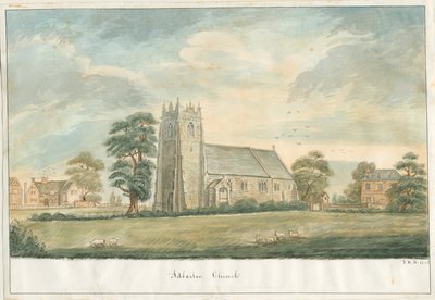 Adbaston Kerk: pen en was tekening door John Robert Fernyhough