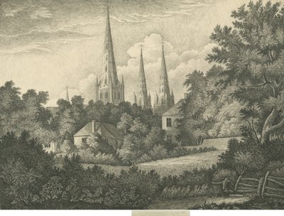 Lichfield Kathedraal - Noordoostaanzicht: pen en inkt tekening, 1835 door John Robert Fernyhough