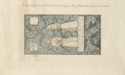 Madeley Kerk - Grafsteen van John Egerton: pen en inkt was tekening, nd [19e eeuw] door John Robert Fernyhough