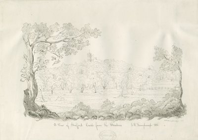 Stafford Castle - Oostaanzicht: pen en sepia tekening door John Robert Fernyhough