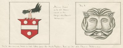 Uttoxeter Kerk - Gesneden Hoofd: pen en was tekening, nd [?midden 19e eeuw] door John Robert Fernyhough
