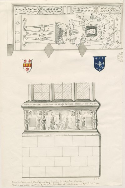 Uttoxeter Kerk - Monument van de familie Kinnersley: pen en wassing tekening, nd [midden 19e eeuw] door John Robert Fernyhough