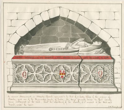 Uttoxeter Kerk - Graf van Lady Abbess van de Kynnersley Familie: pen en was tekening, nd [midden 19e eeuw] door John Robert Fernyhough