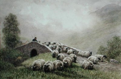 Hooglandbrug met Herder en Kudde door John Robert Keitley Duff