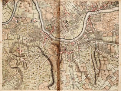 Kaart van Barnes, Battersea, Putney en Wandsworth door John Rocque