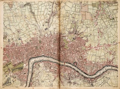 Kaart van Islington, Westminster, City en Southwark door John Rocque