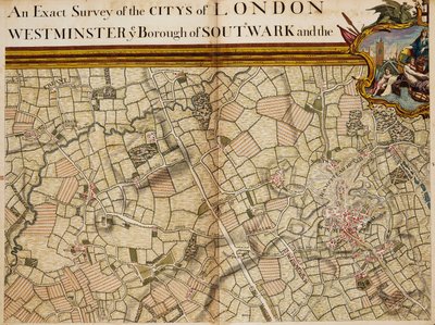 Kaart van Willesden en Hampstead door John Rocque