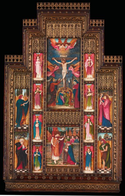 Ontwerp voor reredos in de Heilige Drie-eenheidskerk, Florence, in gotisch revival frame door Bernini van Florence door John Roddam Spencer Stanhope