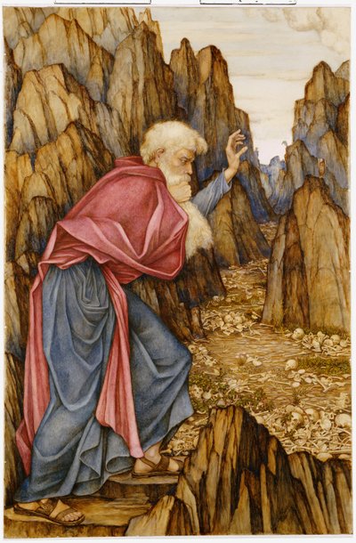 Het visioen van Ezechiël: de vallei van de dorre beenderen door John Roddam Spencer Stanhope