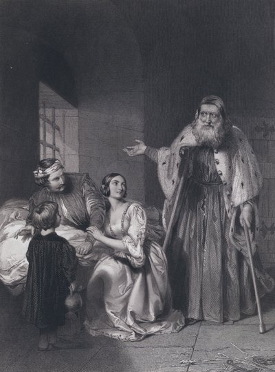 Francesco Foscari, Doge van Venetië, die de ballingschap van zijn zoon Giacopo uitspreekt door John Rogers (after) Herbert
