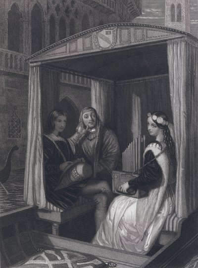 Lady Viola en haar leraren (gravure) door John Rogers (after) Herbert