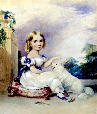 Portret van een klein meisje met een hond door John Rogers Herbert