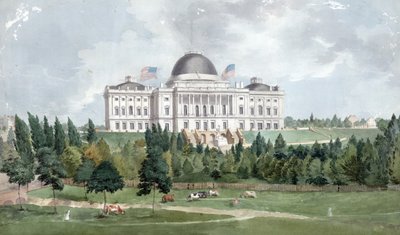Westelijke voorzijde van het Capitool van de Verenigde Staten met koeien op de voorgrond 1831 door John Rubens Smith