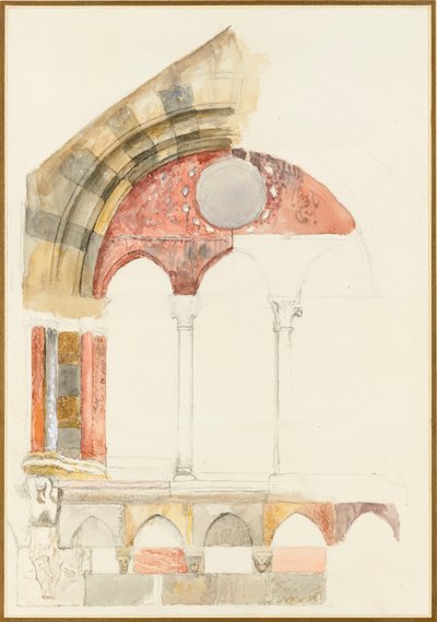 Een Raam van de Broletto, Como: snelle Schets in Kleur, toont Methode van inleggen van Marmer door John Ruskin