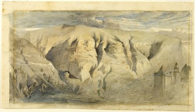 Mont Saleve, ca. 1840 (aquarel over grafiet op crèmekleurig velijnpapier, opgeplakt op crèmekleurig velijnpapier) door John Ruskin