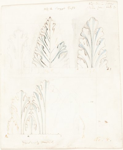 Ornamentale studie met acanthusmotief voor "The Stones of Venice" door John Ruskin