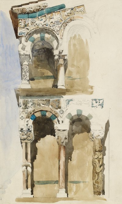 Deel van de gevel van de verwoeste kerk van San Michele in Foro, Lucca, 1846 door John Ruskin