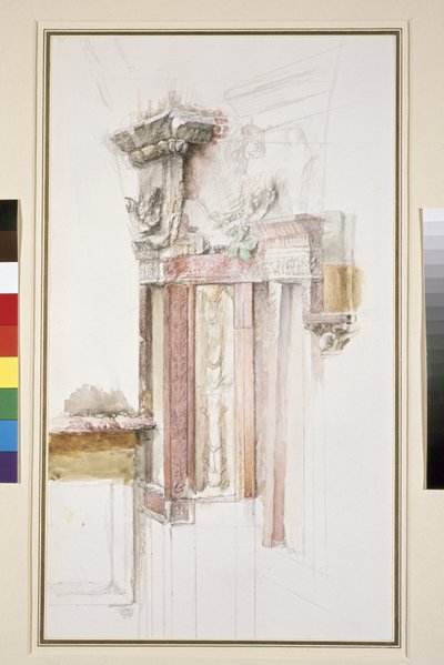 Pilaster op de gevel van Sant Anastasia, Verona, juni 1869 door John Ruskin