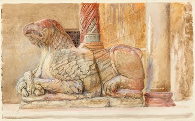 De Gryphon draagt de noordelijke schacht van de westelijke ingang van de Duomo, Verona door John Ruskin