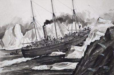 De Roosevelt smakt door ijs om bij de Noordpool te komen (gouache op papier) door John S. Smith