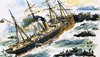 Ongeïdentificeerd stoomschip stort neer op rotsen door John S. Smith