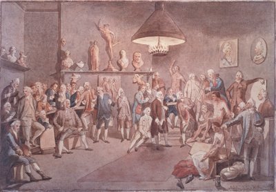 De academici van de Koninklijke Academie in Londen, kopie naar een schilderij van Johann Zoffany (1733-1810) door John Sanders