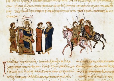 De kroning van de Byzantijnse keizer Leon V de Armeniër (775-820), miniatuur uit 