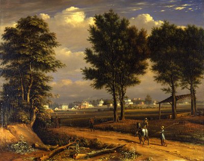 Een uitzicht op de Alpha Cottages, nabij Paddington door John Seguier