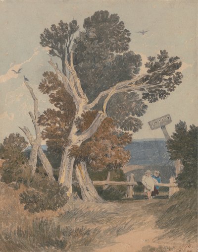 Een groep bomen bij een hek door John Sell Cotman
