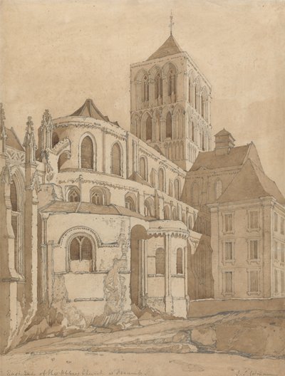 Abdijkerk in Fecamp, Normandië, ca. 1817-20 door John Sell Cotman