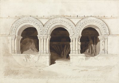 Bogen aan de westkant van het klooster van St. Georges de Boscherville, nabij Rouen, Normandië door John Sell Cotman