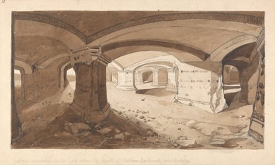 Grotten opgegraven in de rots binnen het kasteel van Chateau Gaillard, bij Andelys, Normandië door John Sell Cotman