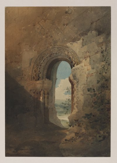 Deur naar de refter, Kirkham Priory, Yorkshire, 1804 door John Sell Cotman