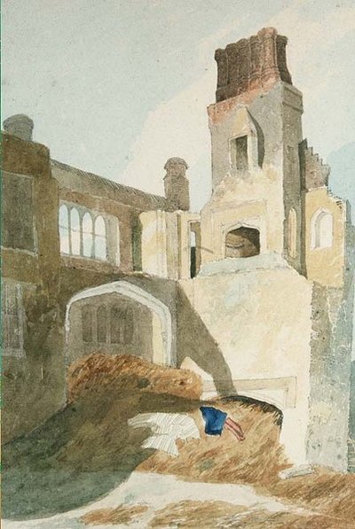 East Barsham Hall (potlood en aquarel op papier) door John Sell Cotman