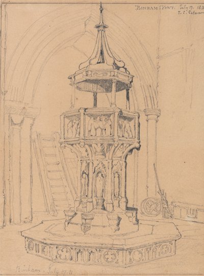 Font in Binham Church, Norfolk door John Sell Cotman