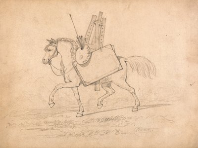 Paard beladen met kunstenaarsparafernalia door John Sell Cotman