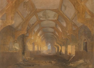 Interieur van een slaapzaal van de Ipswich Blackfriars aan het einde van de bezetting door de Ipswich School door John Sell Cotman