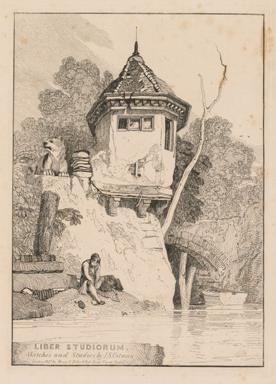 Liber Studiorum, Frontispice, Uitzicht op een tuinhuis aan de oevers van de rivier Yare, 1838 door John Sell Cotman