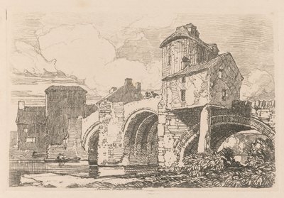 Liber Studiorum: Plaat 26, Monnow Bridge, Monmouthshire door John Sell Cotman