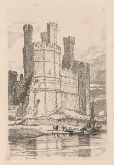 Liber Studiorum: Plaat 28, Caernarvon Castle, N. Wales door John Sell Cotman