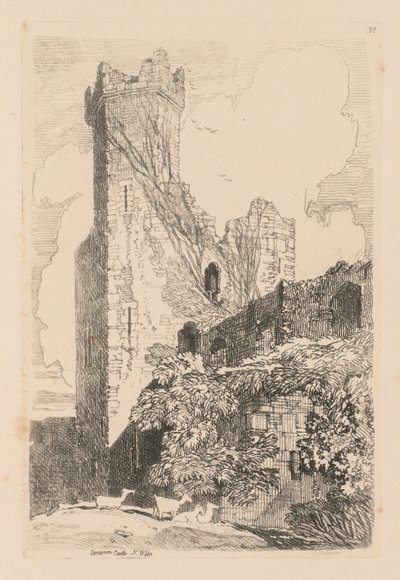 Liber Studiorum: Plaat 32, Caernarvon Castle, N. Wales, 1838 door John Sell Cotman