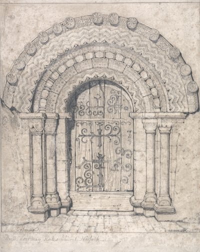 Noordelijke deuropening van Hales Church, Norfolk door John Sell Cotman