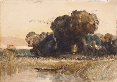 Punt tussen riet door John Sell Cotman
