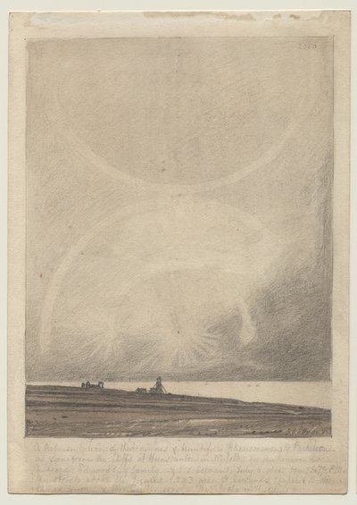 Recto: Een effect van parhelion gezien vanaf de vuurtoren van Hunstanton op 6 juli 1816 door John Sell Cotman